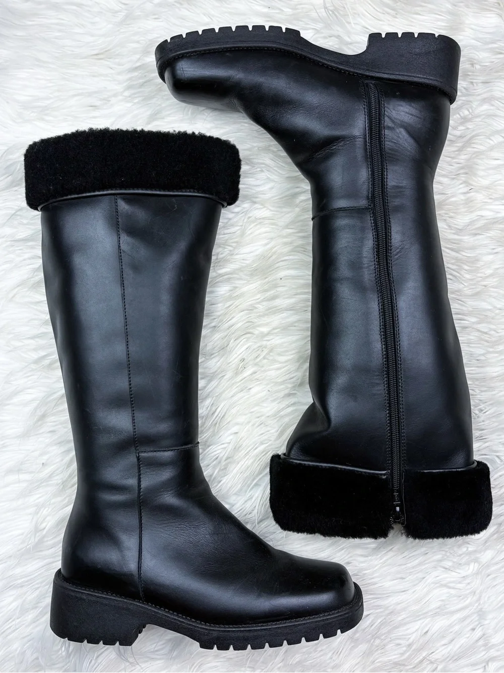 Canada Shearling Fleece Sherpa Lined Waterproof Leather Tall Winter Boots Black